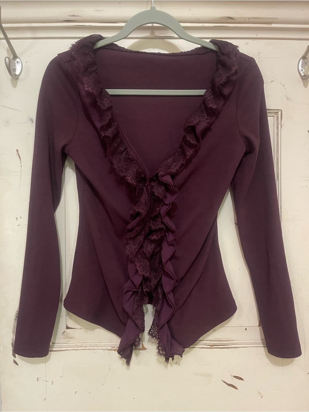 SHEIN Plum Ruffle-Front Long Sleeve Blouse